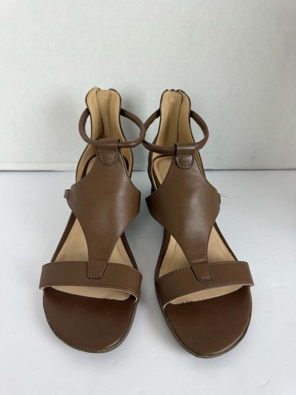 Journee Collection Trayle Wedge Sandals Size 8 Brown Caged Zip